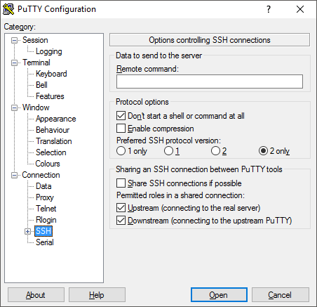 PuTTY (SSH configuration).