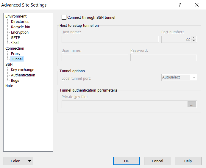 WinSCP advanced site settings dialog.