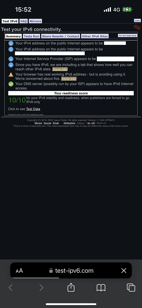 IPv6 connection test.